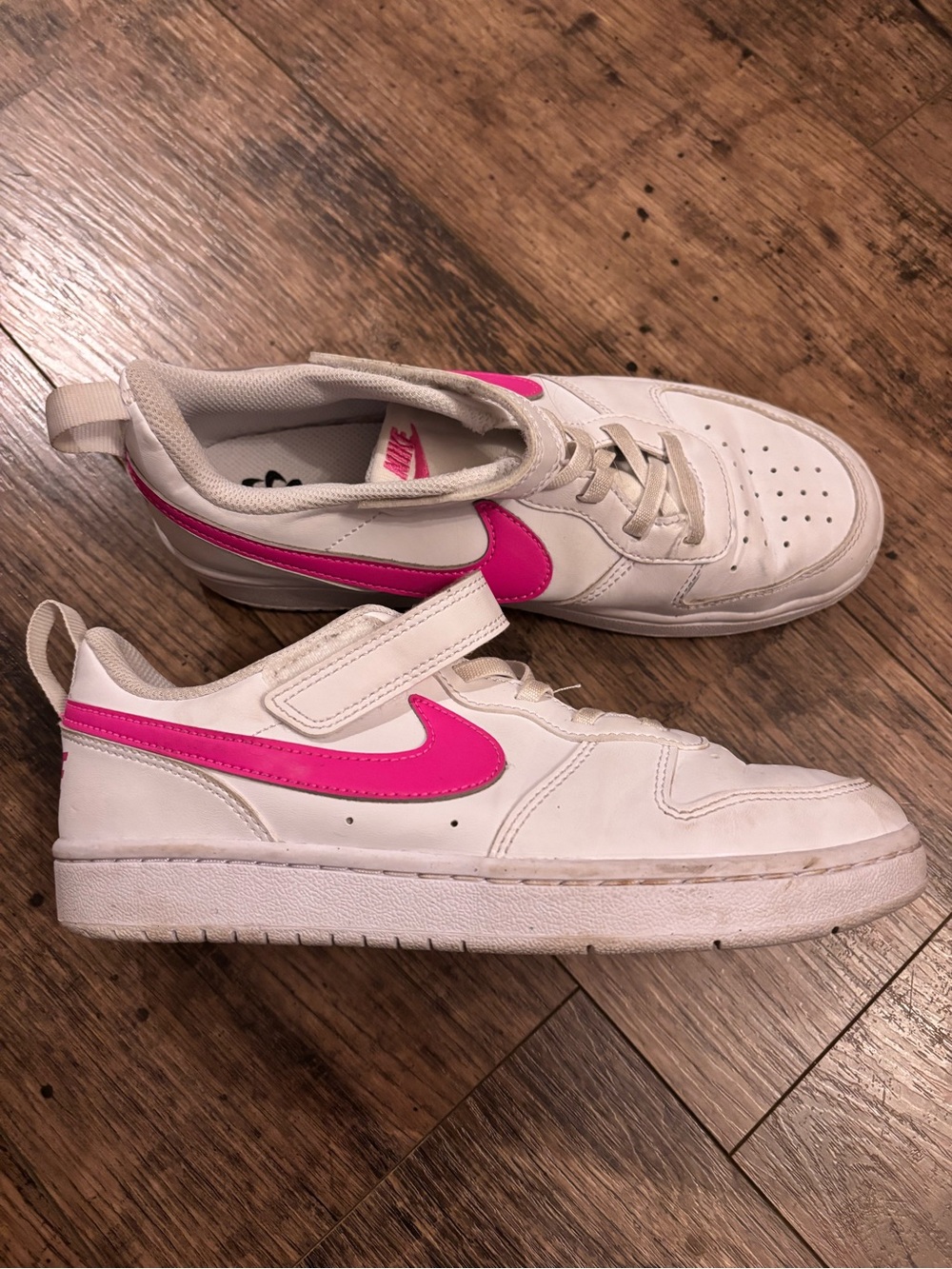 Nike Kids White Sneakers with Hot Pink Swoosh